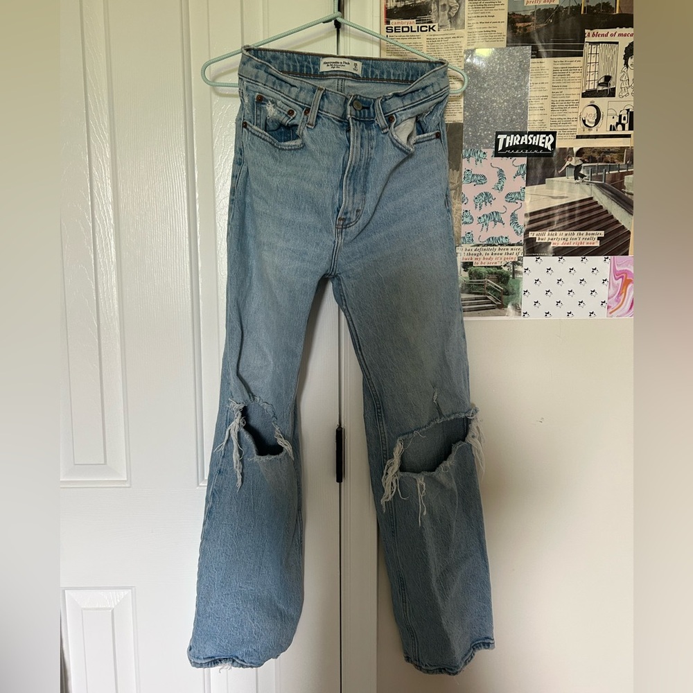 Abercrombie & Fitch Blue Bootcut Jeans with Distressed Details